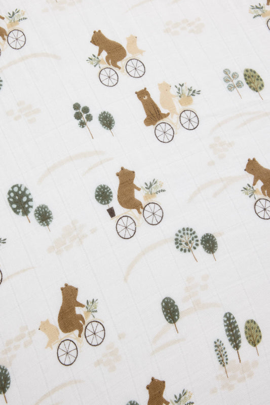 Muslin Fitted Crib Sheet - Bears on Bikes
