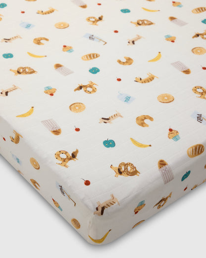 Muslin Fitted Crib Sheet - French Breakfast