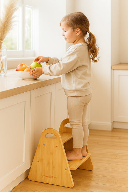 Wooden Step Stool for Kids & Adult | Montessori Step Stool for Kids | 2 Step Stool | Helper Stool for Kitchen & Bathroom