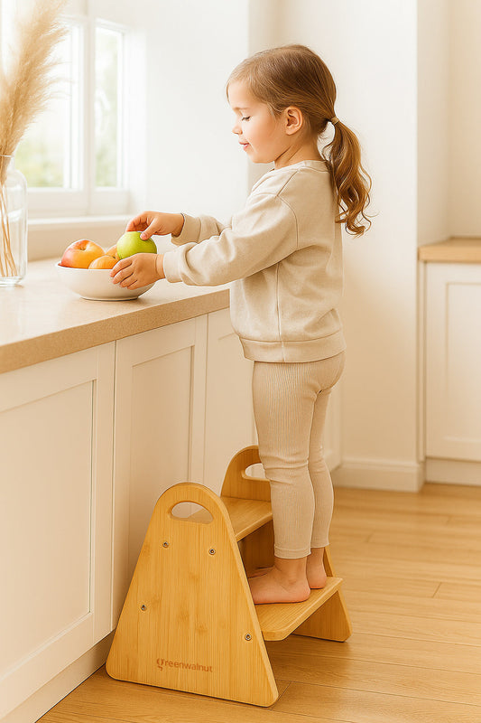 Marchepied en bois pour enfants et adultes | Marchepied Montessori pour enfants | Marchepied à 2 marches | Marchepied d'aide pour cuisine et salle de bain
