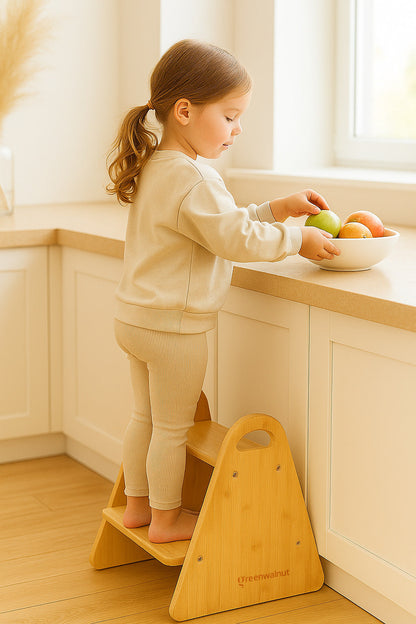 Wooden Step Stool for Kids & Adult | Montessori Step Stool for Kids | 2 Step Stool | Helper Stool for Kitchen & Bathroom