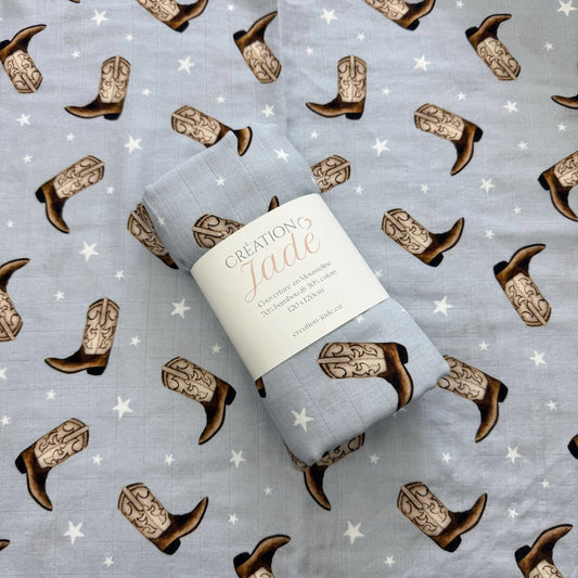 70% Bamboo Muslin - Cowboy Boots