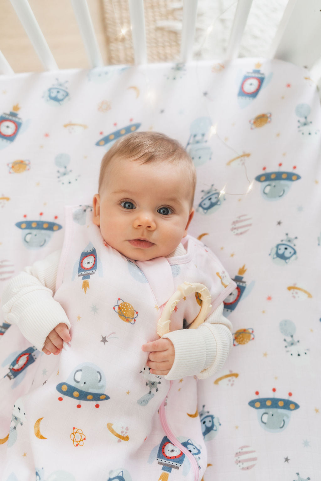 Muslin Fitted Crib Sheet - Astro Explorers