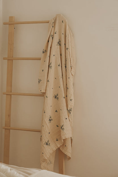 Couverture d'emmaillotage en mousseline de coton biologique - Myrtille