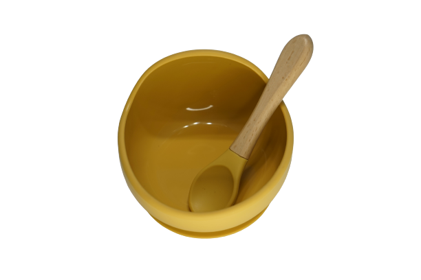 Ensemble bol et cuillère en silicone - Moutarde