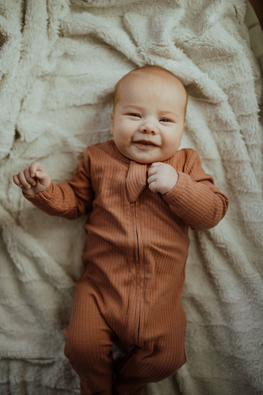 Organic Cotton Baby Sleeper, Pink Terracotta| ba.be.O