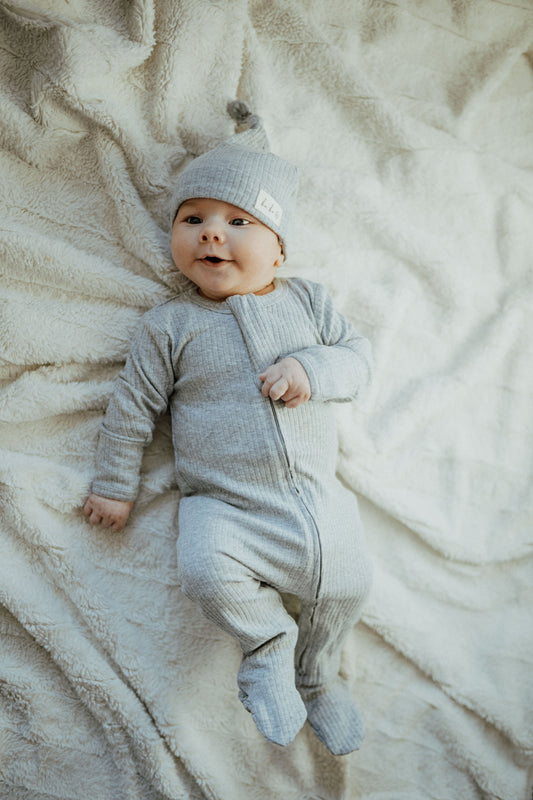 Organic Cotton Baby Sleeper, Heathered Grey| ba.be.O