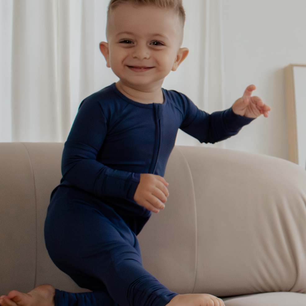 Muted Navy Bamboo Convertible Zippered Romper