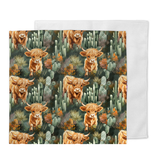 Débarbouillette vache highland cactus
