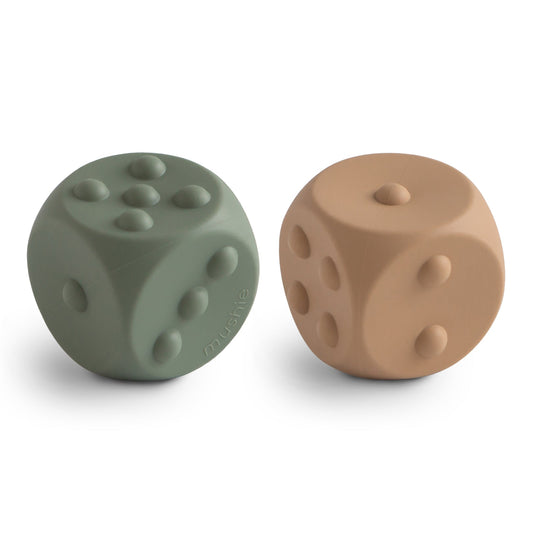 Dés à presser en silicone Mushie, paquet de 2