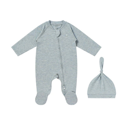 Ensemble-cadeau bébé 2 pièces barboteuse en coton bambou | Gris aurore | Nest Designs