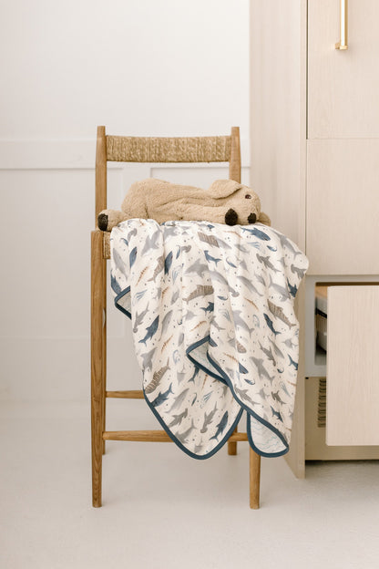 Muslin Quilt - Smiley Sharks