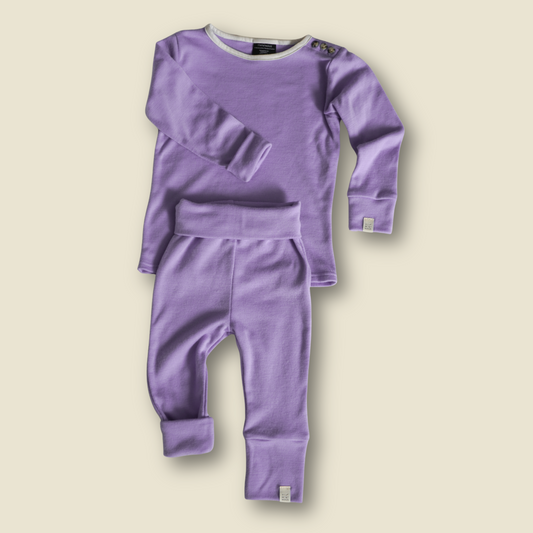 Merino Wool Grow-With-Me Contrast Collar Thermal Set - Dawn