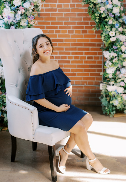 Double-Ruffle Off-Shoulder Maternity Dress
