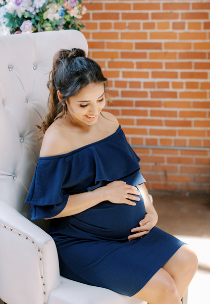 Double-Ruffle Off-Shoulder Maternity Dress