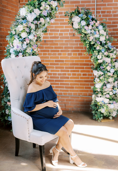 Double-Ruffle Off-Shoulder Maternity Dress