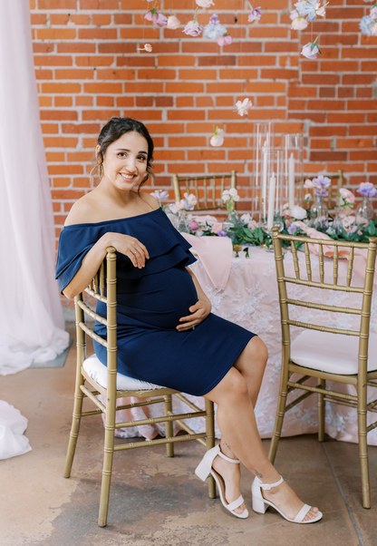 Double-Ruffle Off-Shoulder Maternity Dress