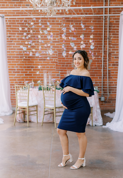 Double-Ruffle Off-Shoulder Maternity Dress