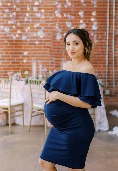 Double-Ruffle Off-Shoulder Maternity Dress