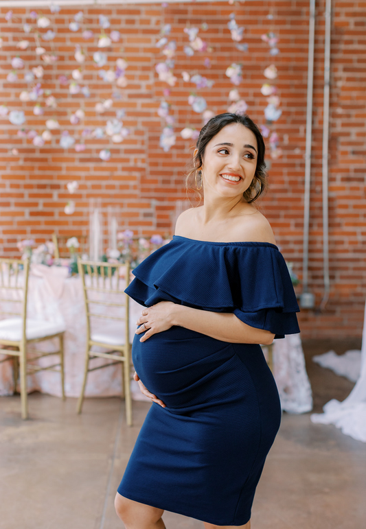Double-Ruffle Off-Shoulder Maternity Dress