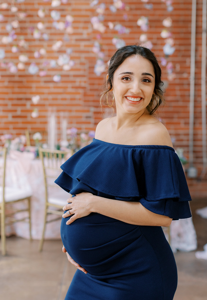 Double-Ruffle Off-Shoulder Maternity Dress