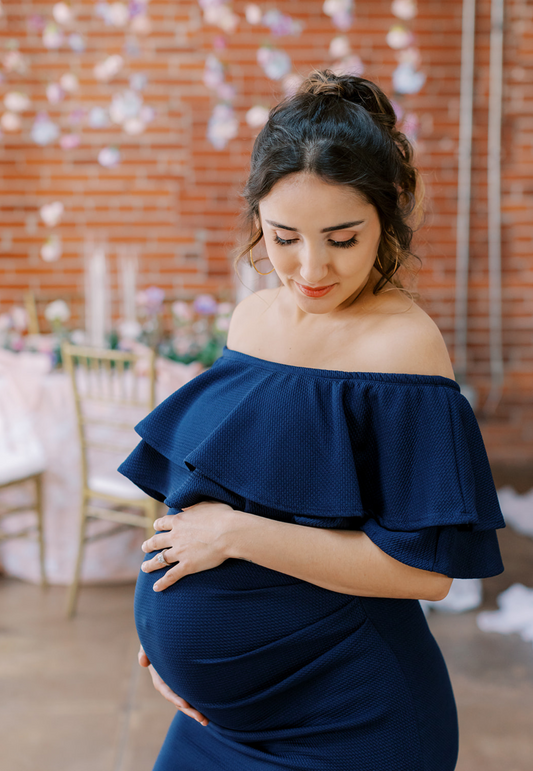 Double-Ruffle Off-Shoulder Maternity Dress