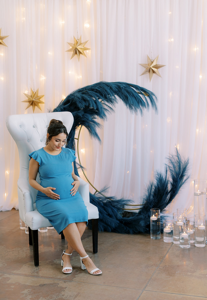 Baby Blue Ribbed Ruffle-Sleeve Maternity Dress