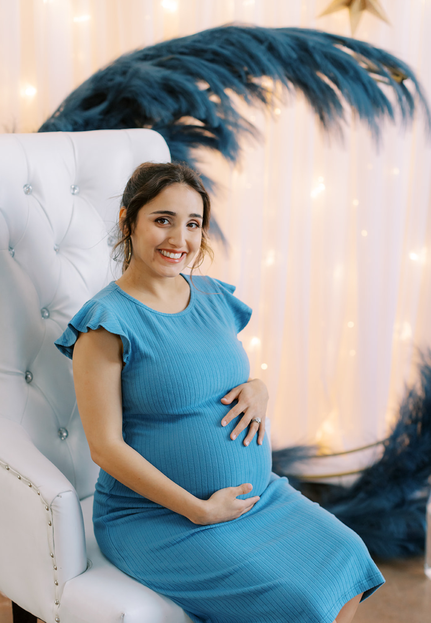 Baby Blue Ribbed Ruffle-Sleeve Maternity Dress