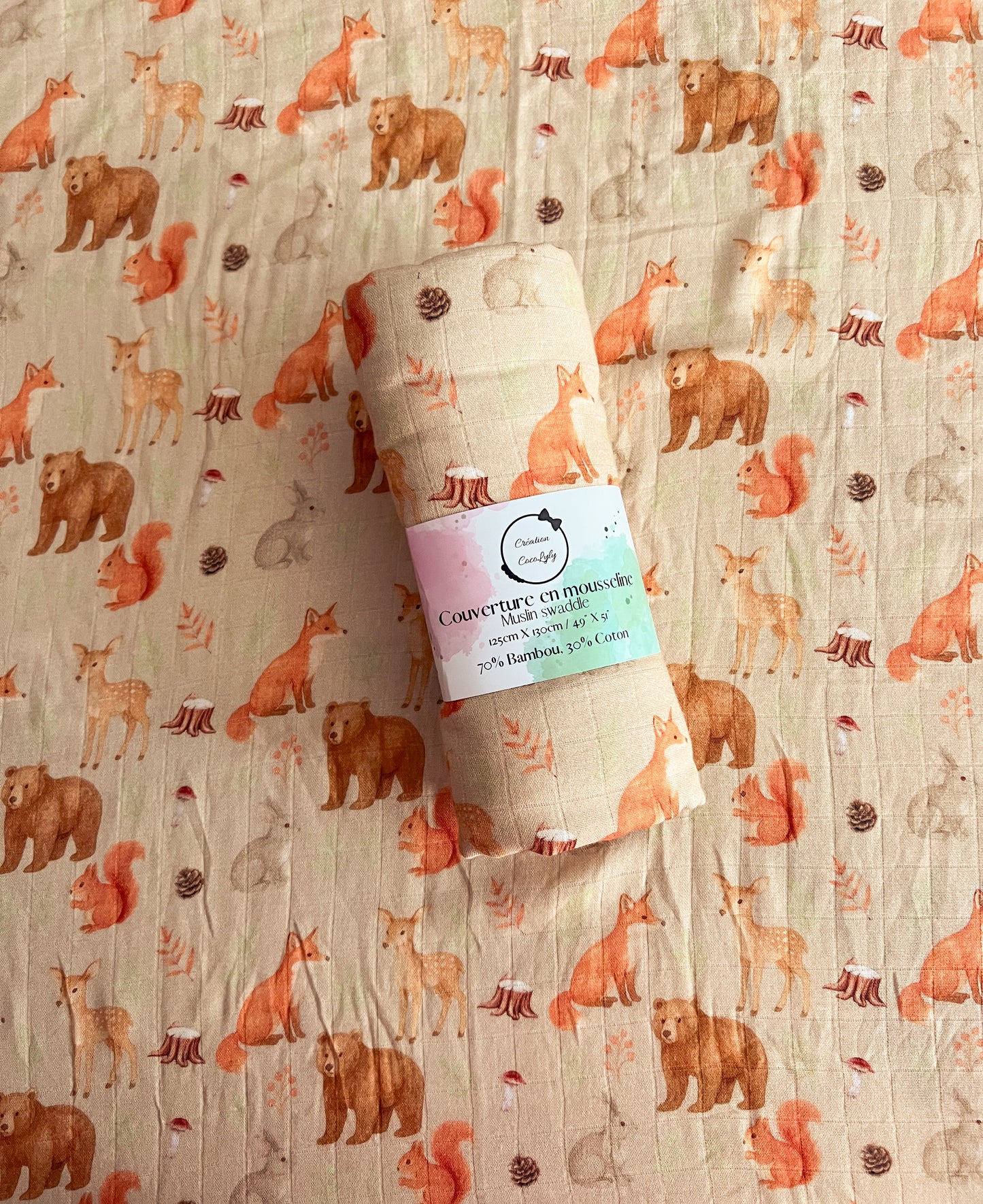 🦊Large Bamboo Muslin - Woodland Friends