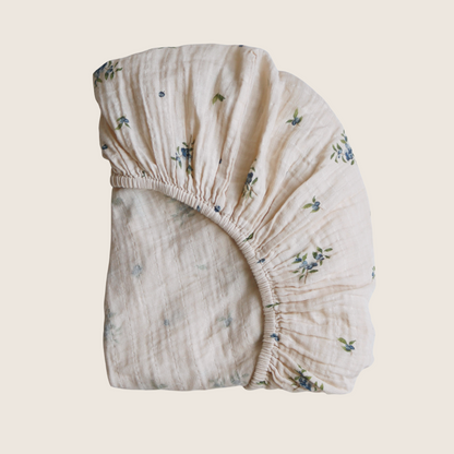 Draps-housses en mousseline de coton biologique pour berceau - Myrtille