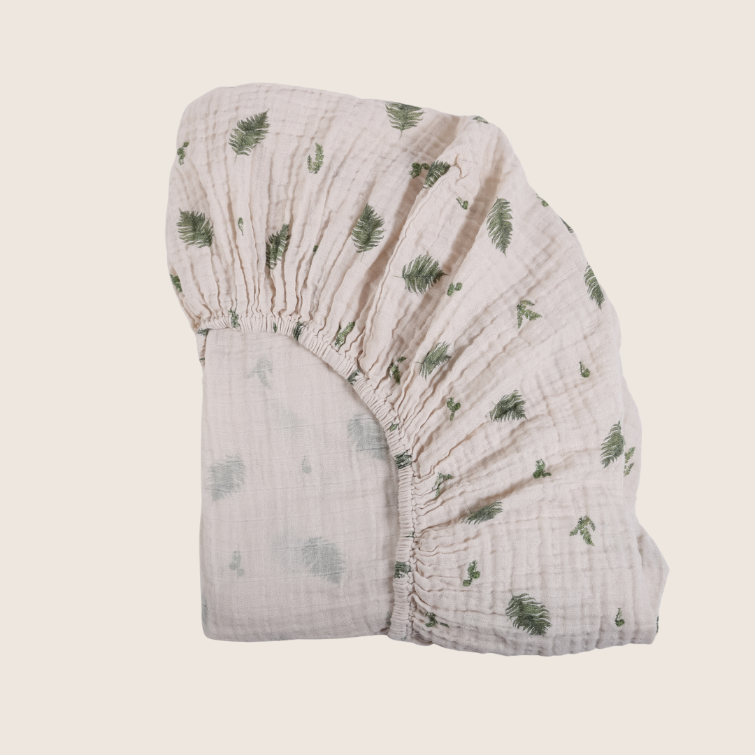 Draps-housses en mousseline de coton biologique pour berceau - Fougère