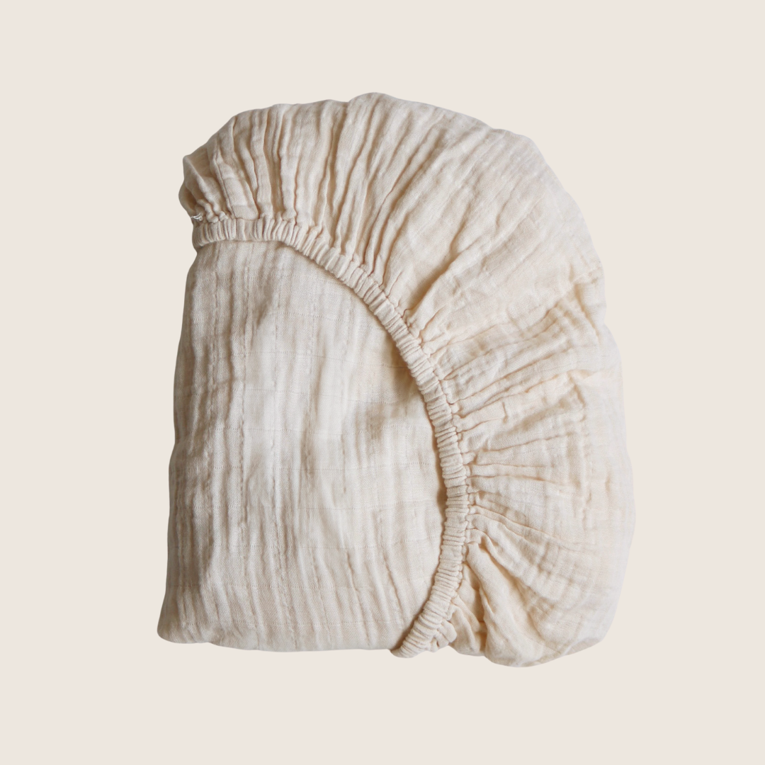 Draps-housses en mousseline de coton biologique pour berceau - Ivoire