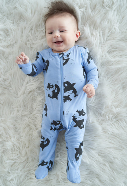 Rayon from Bamboo Footies with Two Way Zipper (Orca Print)