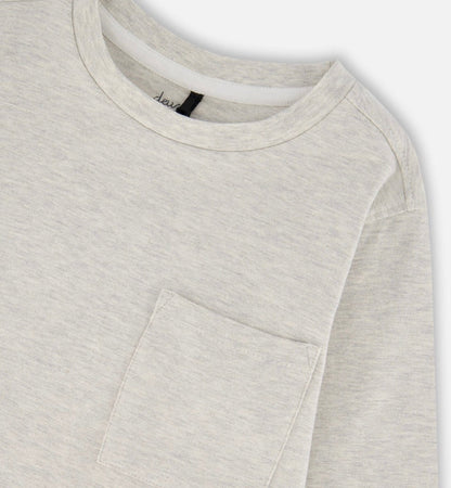 T-Shirt en jersey de coton bio à poche | Beige Gris Chiné | Deux Par Deux