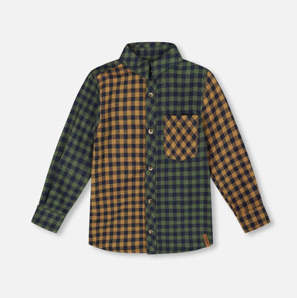 Chemise à carreaux de flanelle à manches longues | Carreaux Jaunes Et Verts | Deux par Deux