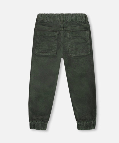 Pantalon de jogging en velours côtelé extensible | Vert foncé | Deux Par Deux