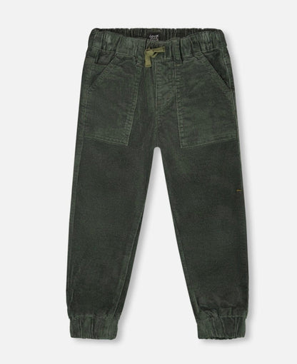 Pantalon de jogging en velours côtelé extensible | Vert foncé | Deux Par Deux