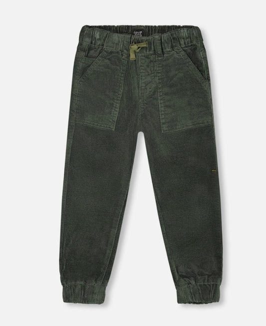 Pantalon de jogging en velours côtelé extensible | Vert foncé | Deux Par Deux
