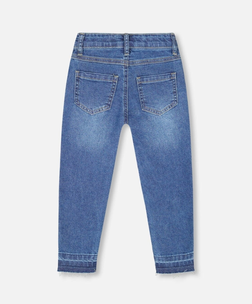 Jean à ourlets effilochés et broderies florales | Bleu | Deux Par Deux