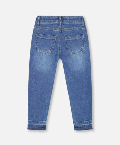 Denim With Frayed Hems And Floral Embroideries | Blue | Deux Par Deux