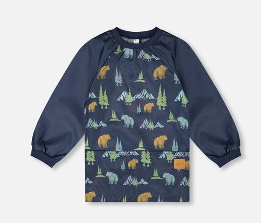 School Apron | Navy Animal Print | Deux Par Deux