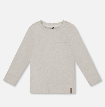 T-Shirt en jersey de coton bio à poche | Beige Gris Chiné | Deux Par Deux