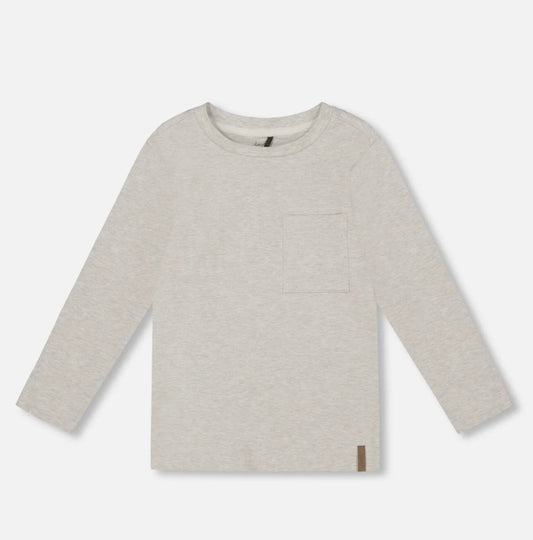 T-Shirt en jersey de coton bio à poche | Beige Gris Chiné | Deux Par Deux