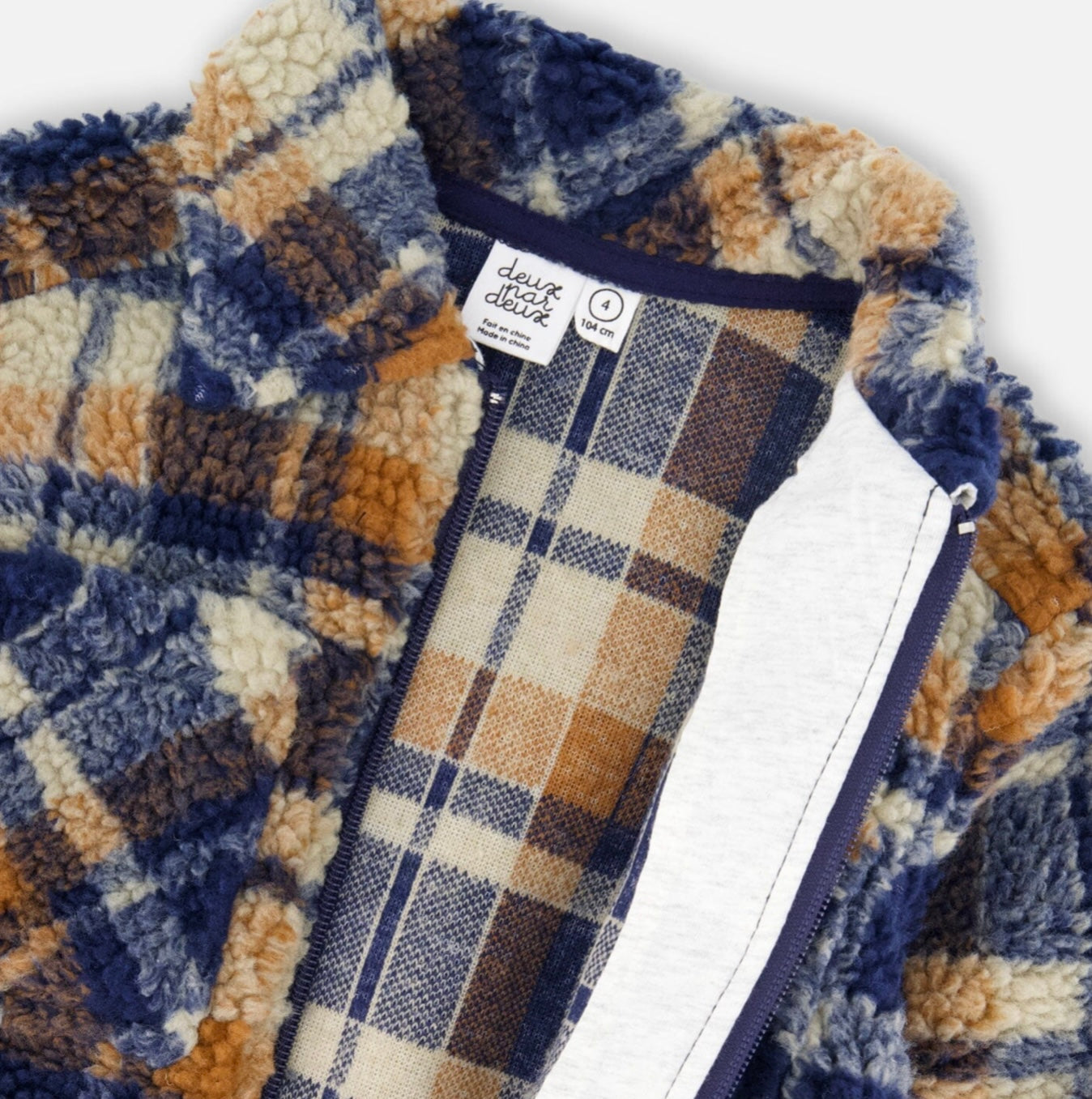 Surchemise Sherpa | Carreaux marine et marron | Deux Par Deux
