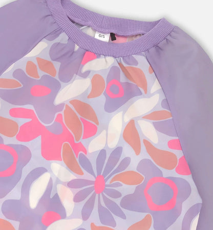 Tablier d'écolier | Imprimé fleuri rétro lilas | Deux Par Deux
