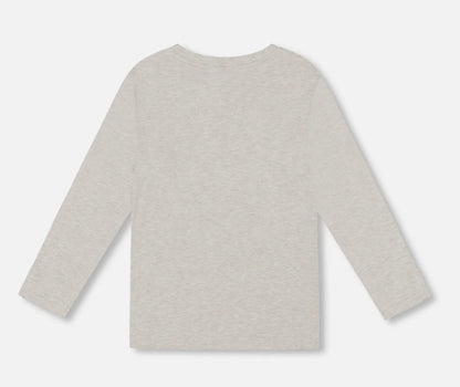T-Shirt en jersey de coton bio à poche | Beige Gris Chiné | Deux Par Deux