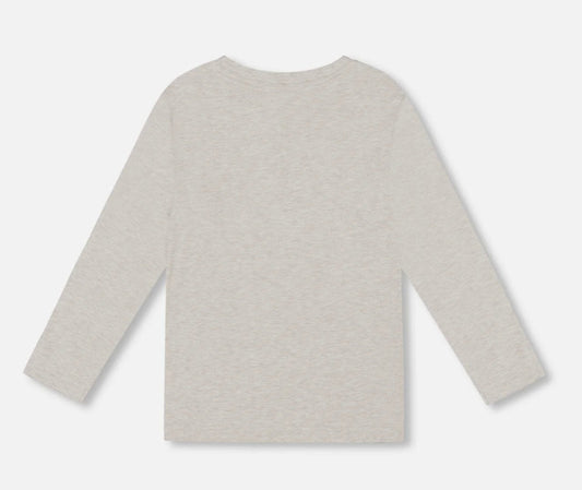 T-Shirt en jersey de coton bio à poche | Beige Gris Chiné | Deux Par Deux