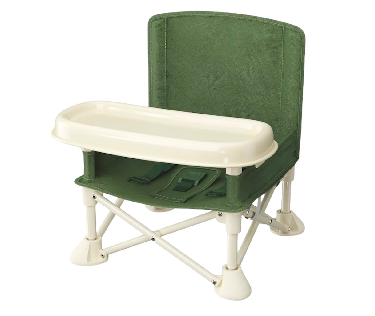 Chaise haute portable | Chaise de camping | Rehausseur avec plateau amovible (Vert armée)