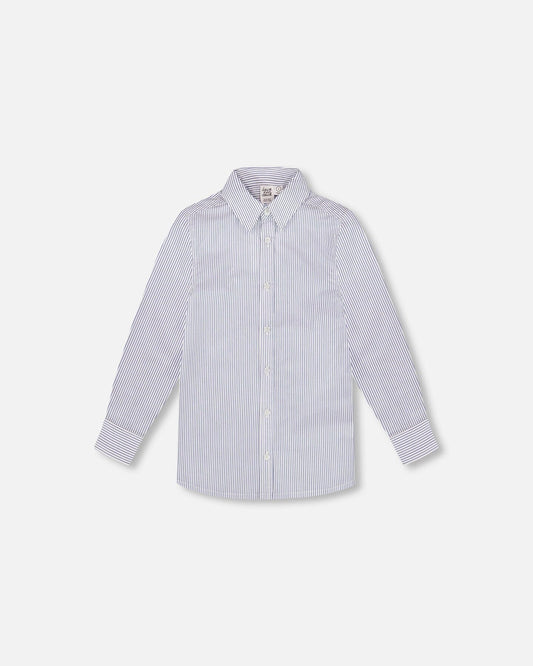 Long Sleeve Button Down Shirt Navy Blue Stripes