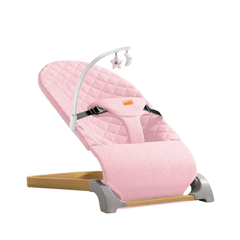 Transat et balancelle ergonomiques matelassés pour bébé avec arche de jeux amovible, harnais de sécurité réglable, transat bébé (Rose)